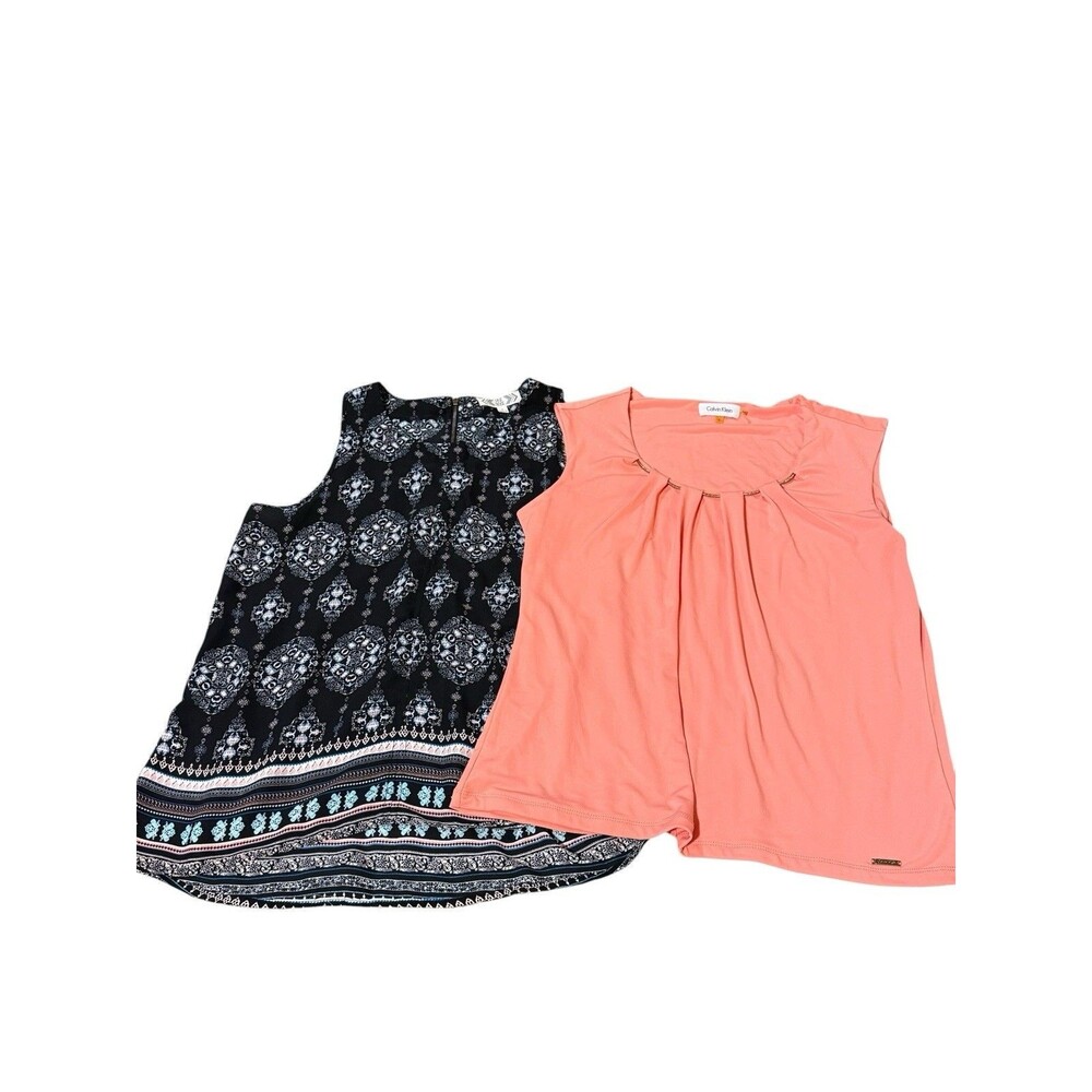 Women’s Size L Sleeveless Top Bundle Calvin Klein Pink Rose Coral Print Lot